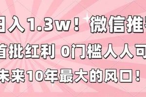 (16969期)日入1.3w!微信推客,首批红利,未来10年最大的风口,0门槛,人人可做!