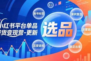 (16979期)小红书平台单品带货变现营-更新,极致选品、账号标签、案例复盘,深度链接,快速启动稳定出单