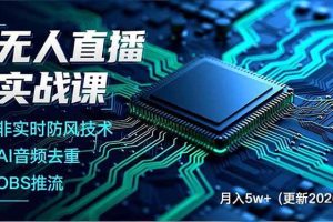 （17851期）无人直播实战课（更新3月），非实时防风技术、AI音频去重、OBS推流，建立技术壁垒，月入5w+