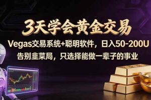 （18044期）3天学会黄金交易，Vegas交易技术+聪明软件，日赚50-100U